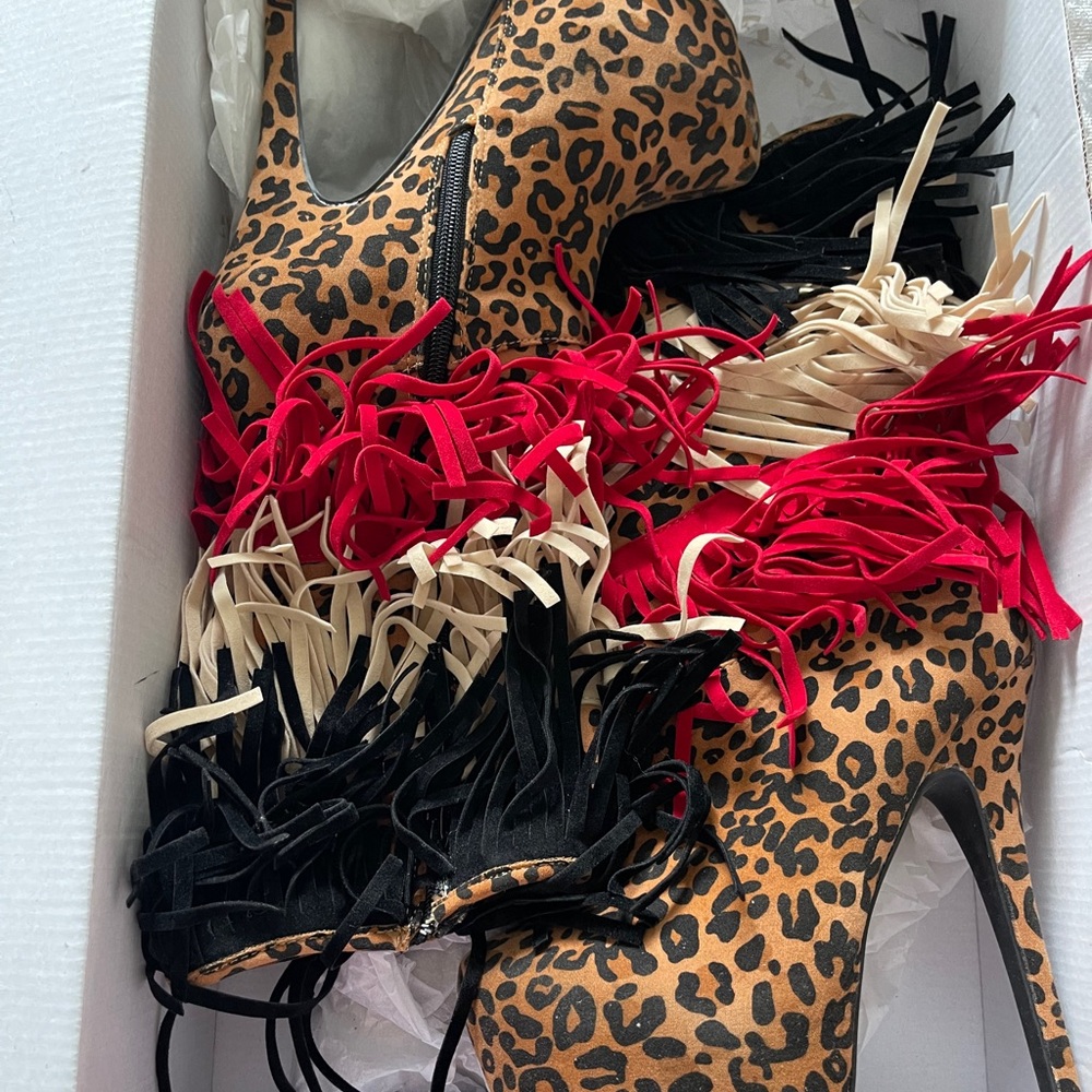 Fringe Leopard Heel Boots